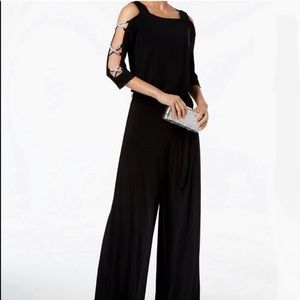 MSK Women's Rhinestone Ladder Trim Sleeve Wide Leg Jumpsuit